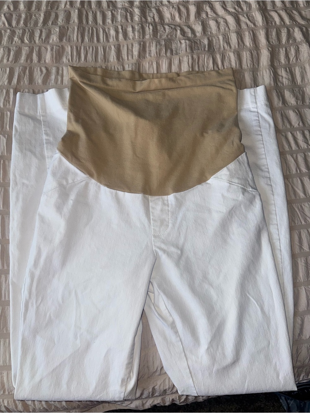 Motherhood Maternity White Jeans with Tan Support Panel